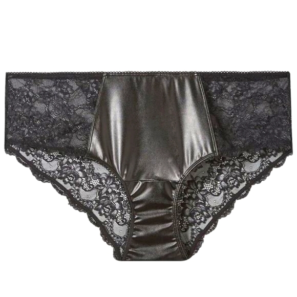 ❤️NWT VINTAGE TORRID PANTY - FAUX LEATHER & LACE MID RISE HIPSTER PANTY LINGERIE - Picture 5 of 7